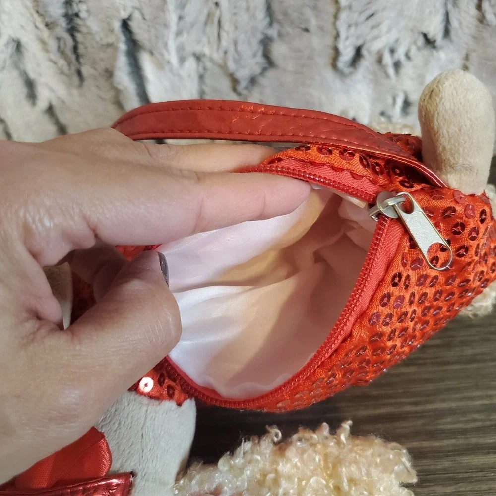 Plush Christmas‎ Dog Purse Red Sequins Beige Tan Poodle Cocker Spaniel Girls